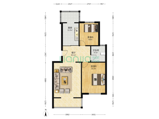 温馨家园(开平区) 2室1厅1卫 98平方
