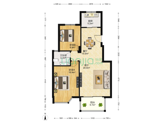 新澳阳光城 2室2厅1卫 99平方