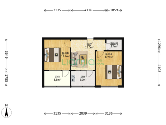 华龙路896 2室1厅1卫 60平方