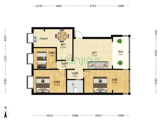 桃源新村 3室2厅1卫 79平方