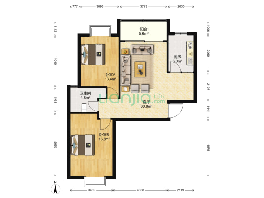 丁香花园 2室1厅1卫 98平方