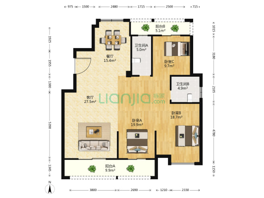 金悦大厦 3室2厅2卫 160平方