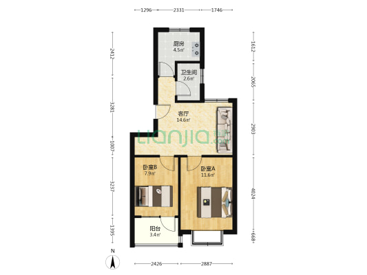 盛福家园北区 2室1厅1卫 60平方