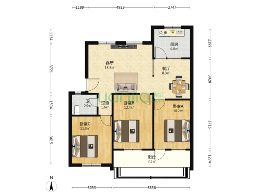 妇幼保健院家属院 3室2厅1卫 89平方