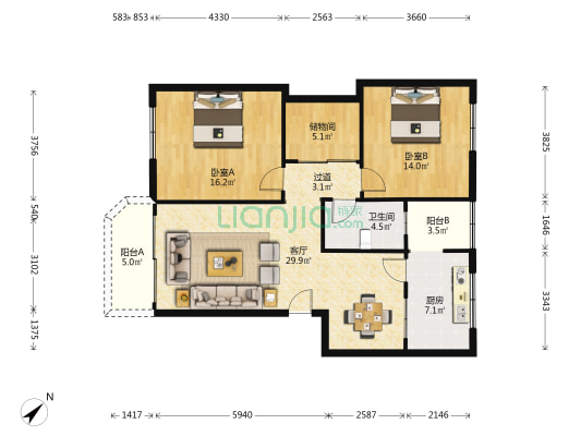 黎屋围村 2室1厅1卫 105平方