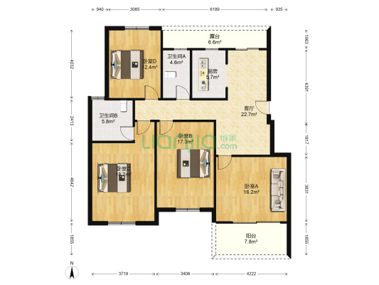 江南华府二期 4室1厅2卫 140平方