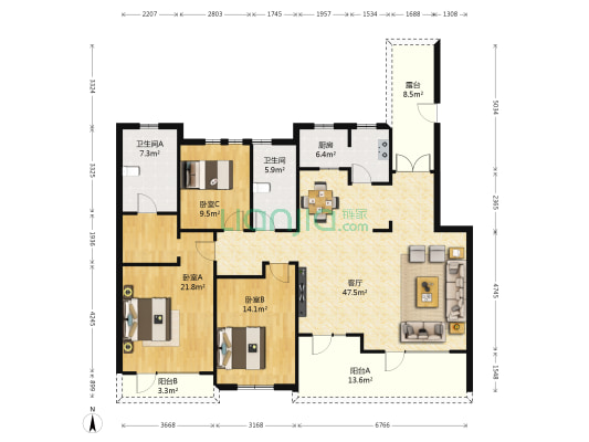 凤凰水城 3室1厅2卫 158平方