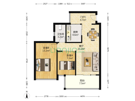 晶品居 2室1厅1卫 68平方