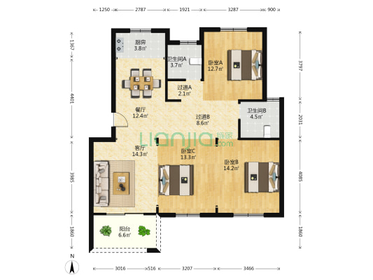 智慧人家 3室2厅2卫 112平方