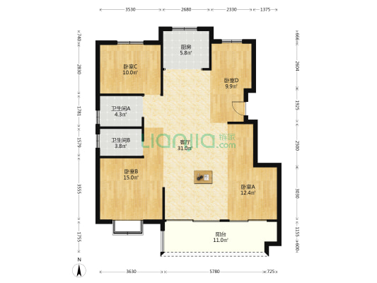 万兴祥生·宜城未来 4室1厅2卫 127平方