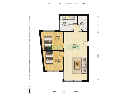 翡翠苑 2室1厅1卫 72平方