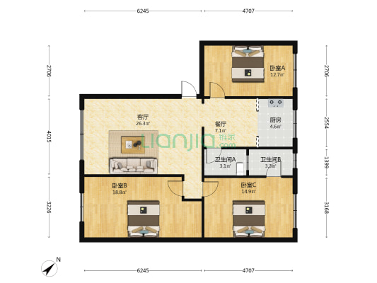 升平街142号 3室2厅2卫 122平方