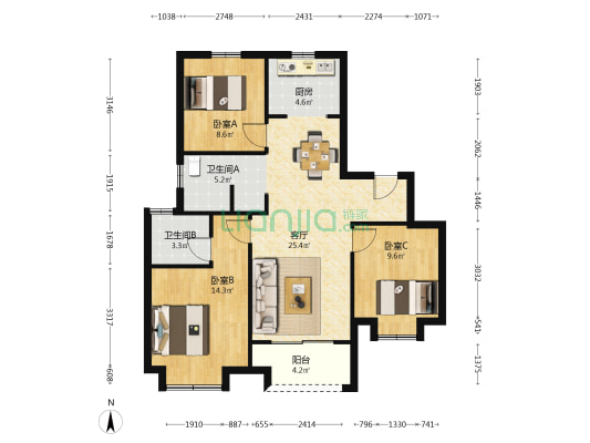 环鑫朝悦府 3室1厅2卫 101平方
