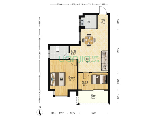 环岛家园 2室1厅1卫 80平方