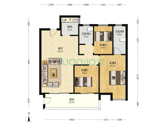 瓯畔雅苑 3室1厅2卫 115平方