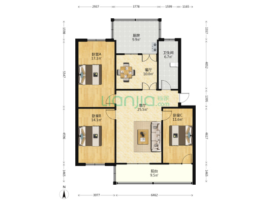 医药公司家属院 3室2厅1卫 114平方