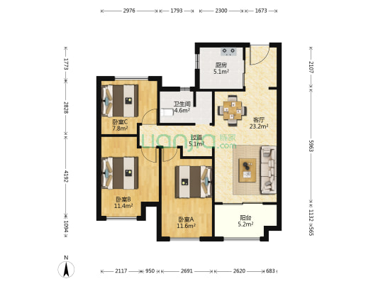 皖投万科产融中心 3室1厅1卫 97平方