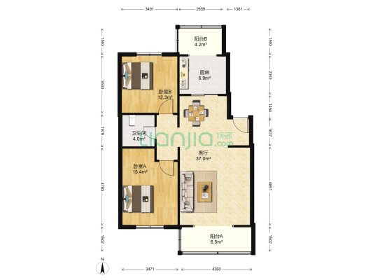 雅园 2室1厅1卫 137平方