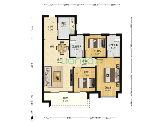 雲玥府 3室1厅2卫 100平方