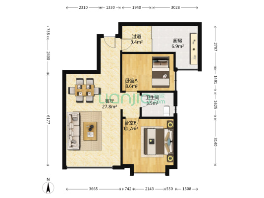 佳兆业金域天下二期 2室1厅1卫 78平方