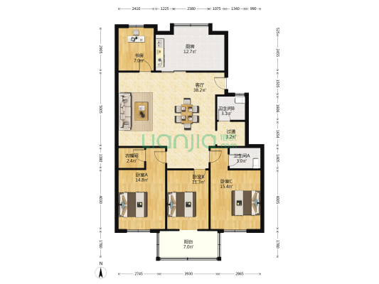 芜湖路195 4室1厅2卫 132平方