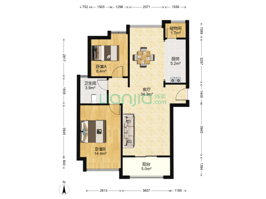 新华联青年城 2室1厅1卫 94平方