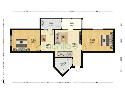 玻璃瓶厂宿舍 2室2厅1卫 88平方