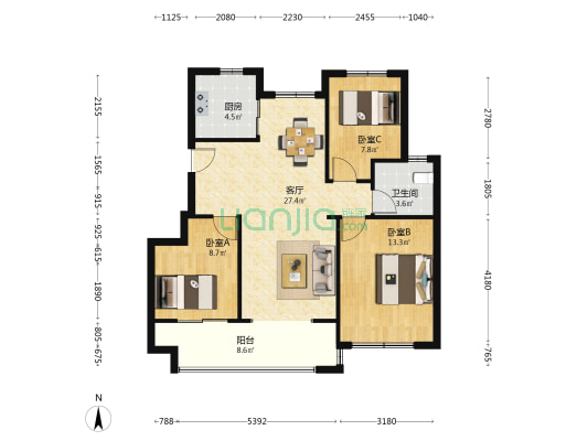 熙悦滨湖湾 3室1厅1卫 89平方