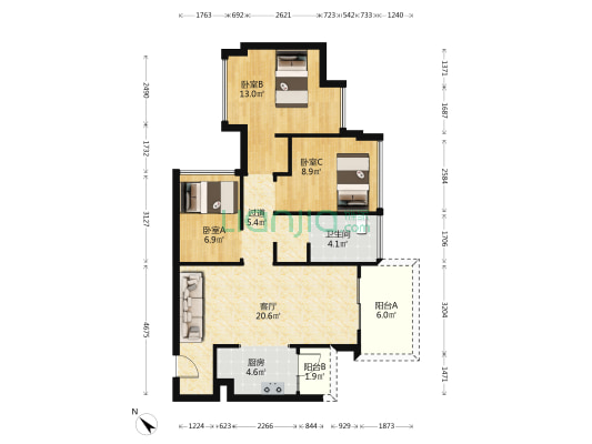 悦峰华府 3室1厅1卫 91平方