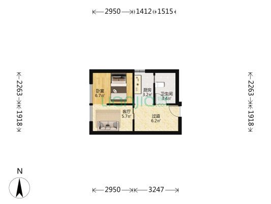 中海万锦城(四期) 1室1厅1卫 49平方