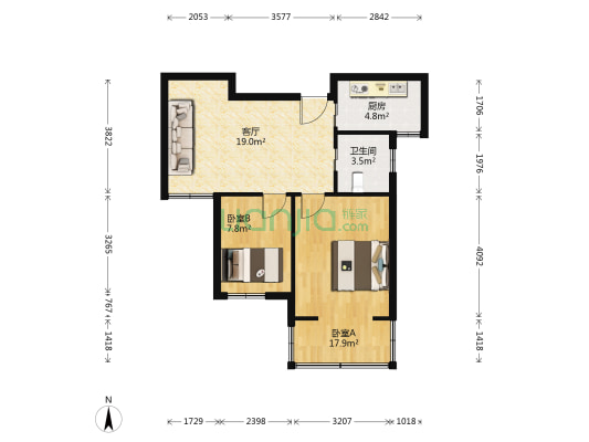 盛江花苑石榴园 2室1厅1卫 68平方