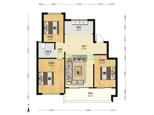 同昇·玫瑰庄园左岸 3室1厅1卫 97平方