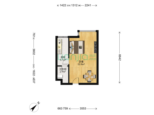 硅谷假日公寓 1室0厅1卫 44平方