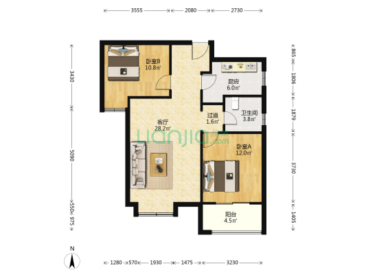雅頌林居 2室1厅1卫 93平方
