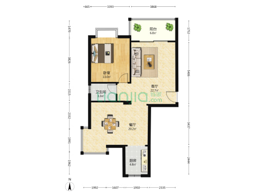 广西工业职业技术学院家属院 1室2厅1卫 90平方