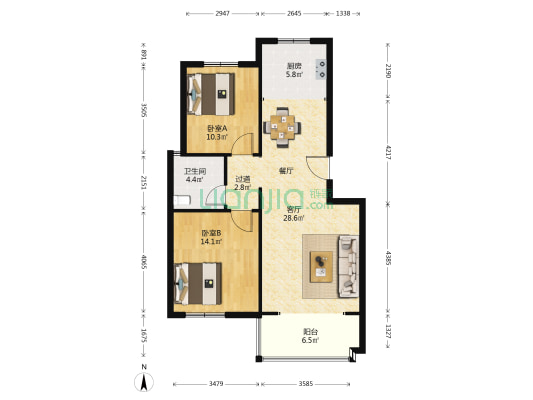 迪维花园D2区 2室1厅1卫 94平方