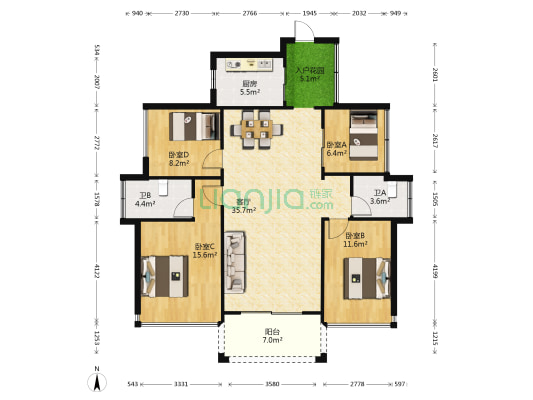 珍丰广场 4室1厅2卫 123平方