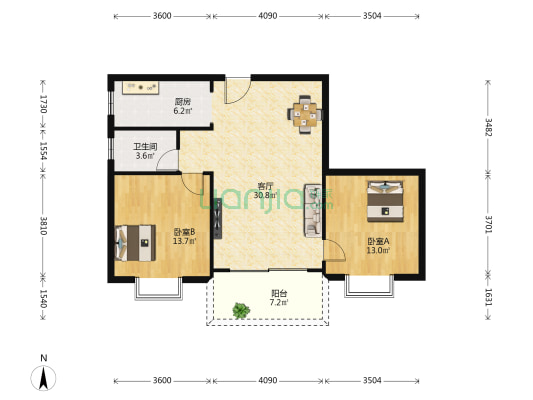 诚安公寓 2室1厅1卫 92平方