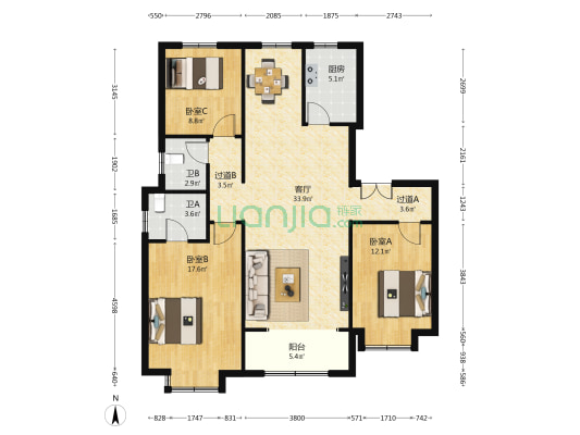 荣威紫郡 3室1厅2卫 130平方