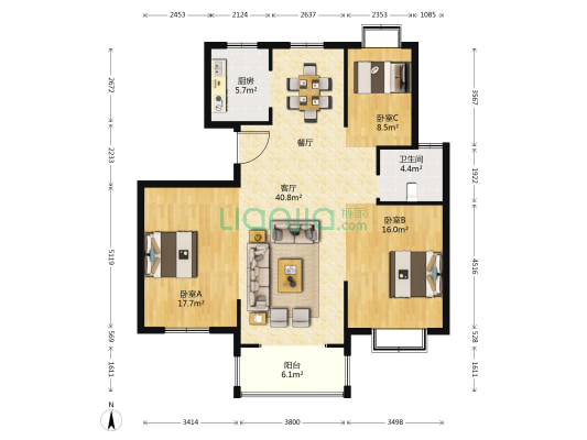 新景华城 3室1厅1卫 119平方