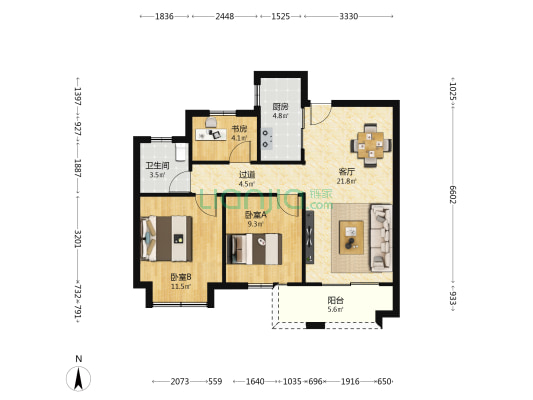 泰海苑 3室1厅1卫 92平方