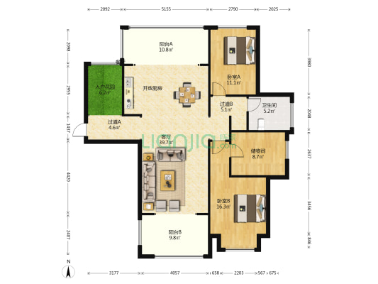 招商北固湾1期 2室1厅1卫 124平方