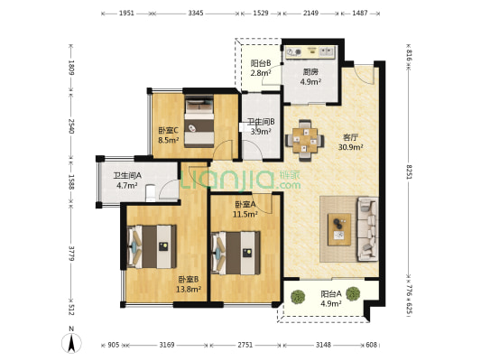 云星钱隆公馆 3室1厅2卫 98平方