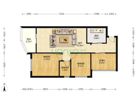 君汇华庭 1室1厅0卫 82平方