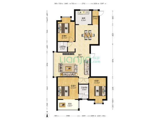 长风国兴 3室1厅2卫 139平方