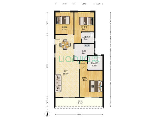 湖山壹品苑 3室1厅2卫 89平方