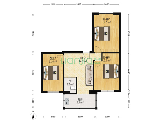 农机宿舍 3室1厅1卫 83平方
