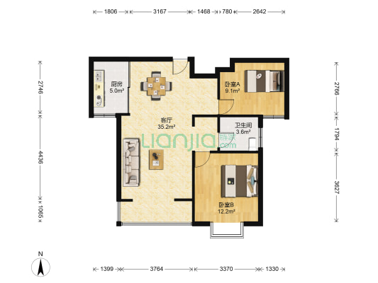 白马湖小区孔雀苑 2室1厅1卫 86平方