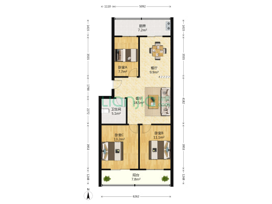 东货场宿舍 3室2厅1卫 94平方