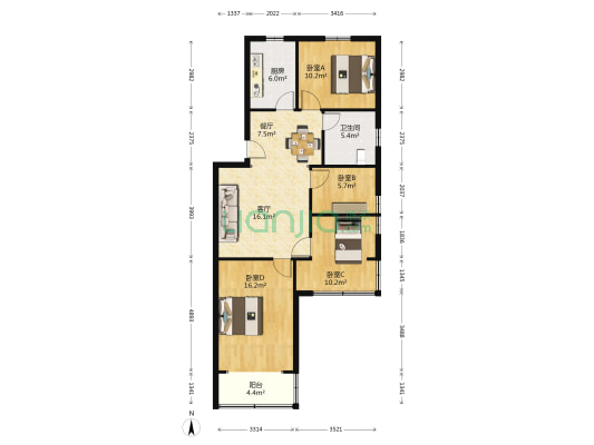 海通公寓 4室2厅1卫 102平方